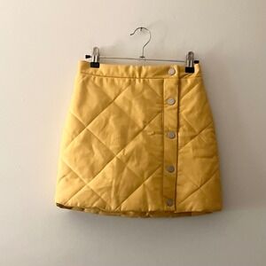 Habitual Kid Mustard Yellow Quilted Faux Leather Mini Skirt Snap Front Size 12